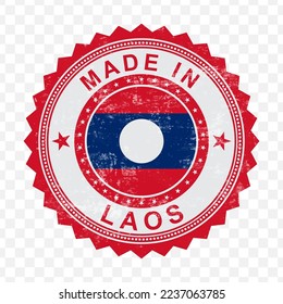 Vector illustration of round red stamp. Made in Laos on transparent background (PNG).