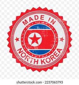 Vektorgrafik des runden roten Stempels. Hergestellt in Nordkorea auf transparentem Hintergrund (PNG).