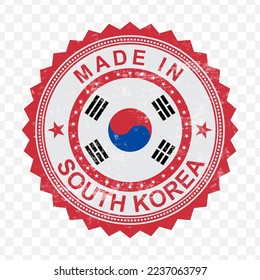 Vector illustration of round red stamp. Made in South Korea on transparent background (PNG).