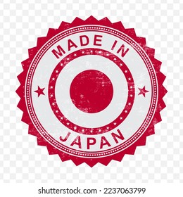 Vector illustration of round red stamp. Made in Japan on transparent background (PNG).