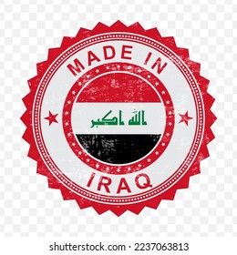 Vector illustration of round red stamp. Made in Iraq on transparent background (PNG).