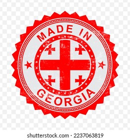 Ilustración vectorial del sello rojo redondo. Hecho en Georgia con antecedentes transparentes (PNG).