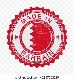Vector illustration of round red stamp. Made in Bahrain on transparent background (PNG).