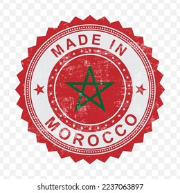 Vector illustration of round red stamp. Made in Morocco on transparent background (PNG).