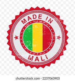 Vector illustration of round red stamp. Made in Mali on transparent background (PNG).