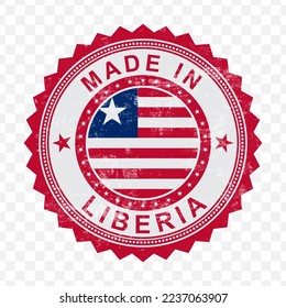 Vector illustration of round red stamp. Made in Liberia on transparent background (PNG).