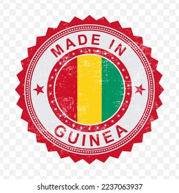 Vector illustration of round red stamp. Made in Guinea on transparent background (PNG).