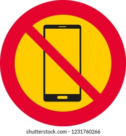 vector illustration with round, red and yellow prohibition sign.
prohibition of  smartphones, mobile phones