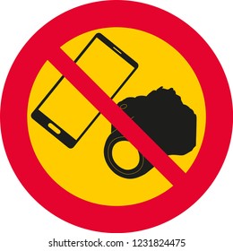 vector illustration with round, red and yellow prohibition sign.
prohibition of photography, mobile phone and camera