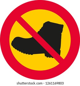 vector illustration with round, red and yellow prohibition sign.
prohibition of shoes