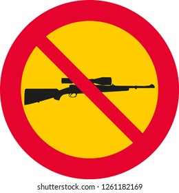 vector illustration with round, red and yellow prohibition sign.
prohibition of hunting and rifles  