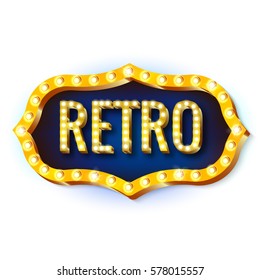 Vector illustration of round retro light frame isolated on white background.