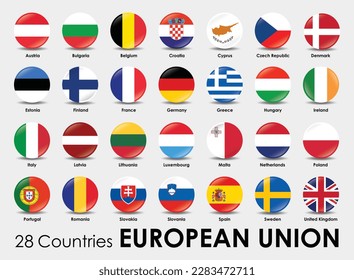 Vector illustration of round shape flags of the 28 countries European Union