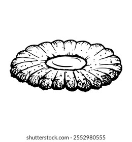Vector illustration of round shaped Linzer cookies with a jam filling center. Clipart for design purposes. Monochrome detailed ink style drawing, perfect for bakery, food and Christmas projects