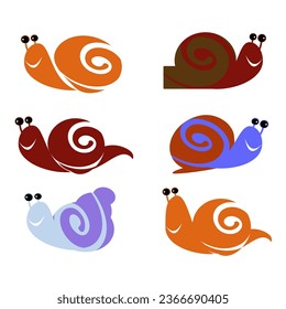 Vector illustration Round shell snail crawling and smiling over white background
