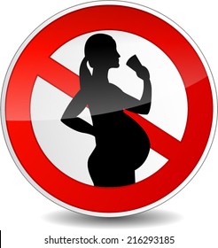 Vector illustration of round sign about no alcohol for pregnant woman