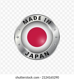 Ilustración vectorial Insignia de plata redonda. Hecho en Japón con antecedentes transparentes 