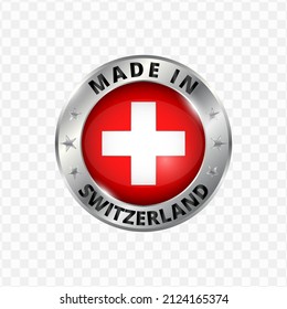 Ilustración vectorial Insignia de plata redonda. Hecho en Suiza con antecedentes transparentes 