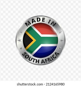 Vektorgrafik Rundsilber-Abzeichen. Made in Südafrika auf transparentem Hintergrund 