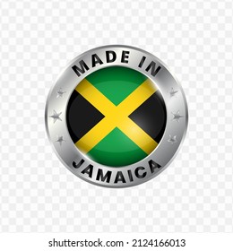 Vector illustration Round silver badge. Made in Jamaica on transparent background  svg