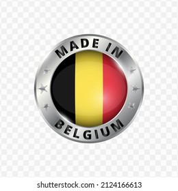 Vector illustration Round silver badge. Made in Belgium on transparent background 