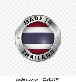 Vector illustration Round silver badge. Made in Thailand on transparent background 