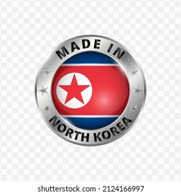 Ilustración vectorial Insignia de plata redonda. Hecho en Corea del Norte con un trasfondo transparente 
