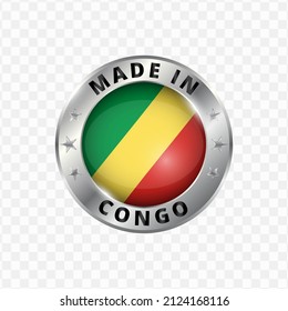 Vector illustration Round silver badge. Made in Republic of the Congo on transparent background 