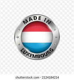 Ilustración vectorial Insignia de plata redonda. Hecho en Luxemburgo sobre un fondo transparente 