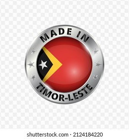 Ilustración vectorial Insignia de plata redonda. Hecho en Timor-Leste con antecedentes transparentes 