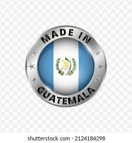 Vector illustration Round silver badge. Made in Guatemala on transparent background (PNG).
