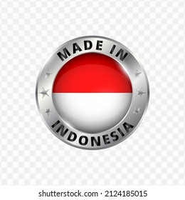 Vector illustration Round silver badge. Made in Indonesia on transparent background 