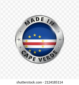 Vector illustration Round silver badge. Made in Cape Verde on transparent background 