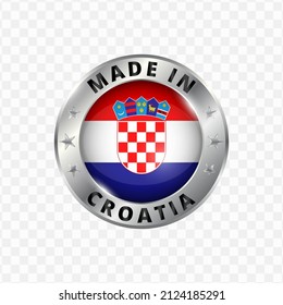 Vector illustration Round silver badge. Made in Croatia on transparent background