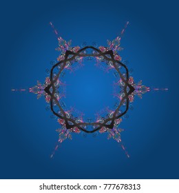 Vector illustration. Round vector snowflake. Abstract winter blue, gray and violet ornament. Fine snowflake. Isolated cute snowflakes on colorful background.