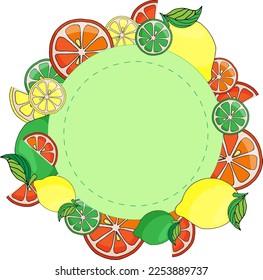 vector illustration round sticker template citrus fruits with place for text