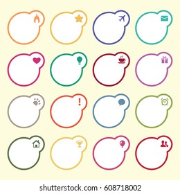 vector illustration of round stickers set with symbols for notes and planner marking