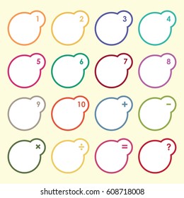 vector illustration of round stickers set with numbers for ordering notes and mathematics tasks