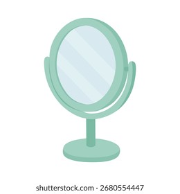 Vector illustration of round tabletop mirror with stand in simple flat cartoon doodle style.