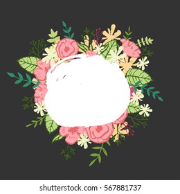 Vector illustration with a round texture and floral decoration.