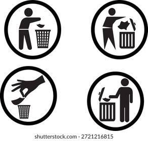 Ilustración vectorial de un bote de basura redondo con un mensaje claro de “No ensuciar”. Icono limpio del cubo de basura aislado en el fondo, ideal para la señalización pública, la conciencia ambiental, la gestión de residuos y los gráficos de seguridad