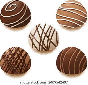 ilustración vectorial de chocolates valentinos redondos con varias formas de chocolate fundido delicioso