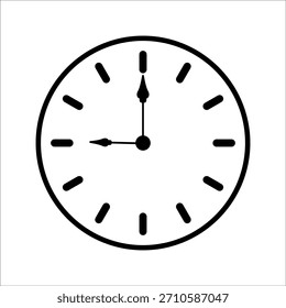 Ilustración vectorial de un icono de reloj de pared redondo que muestra la hora con las manecillas de hora y minuto en un dial simple