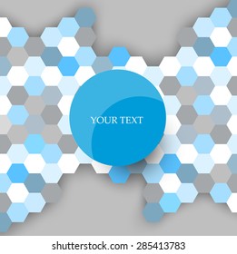 Vector illustration of round white paper speech bubble on a gray background with colored hexagons .Vector   illustration