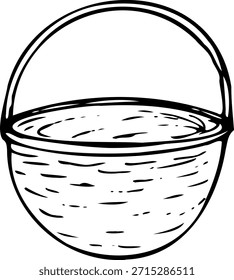 Ilustración vectorial de una cesta de mimbre redonda aislada sobre un fondo blanco.