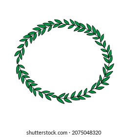 A Vector Illustration of a round wreath of green leaves isolated on a white background