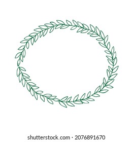 Una ilustración vectorial de una corona redonda de hojas verdes aisladas en un fondo blanco