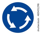 Vector illustration roundabout crossroad road traffic sign isolated on white background. Blue, white arrows right hand