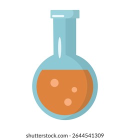 Vector illustration of a round-bottom chemistry flask with orange liquid. Great for scientific and lab-themed design concepts.