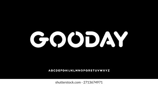 Ilustración vectorial de un estilo redondeado y juguetón de letras del alfabeto con Formas de letras en negrita, lisas y redondeadas en cada esquina.
